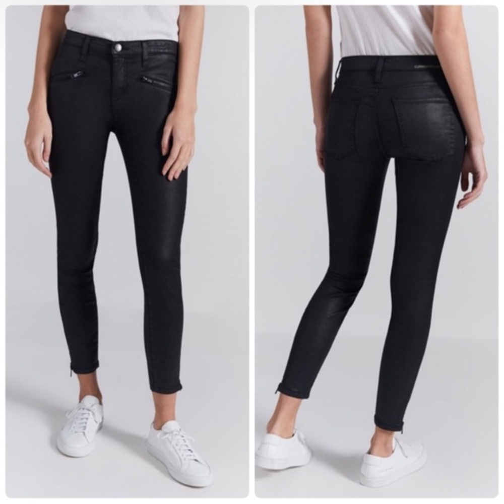 Current/Elliott The Soho Zip Stilletto Black Coated Pants with Zip Leg Size 25-0